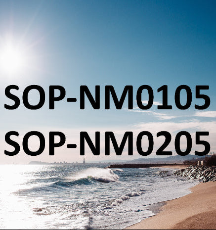 Beach scene with text 'SOP-NM0105' and 'SOP-NM0205' overlayed on a clear sky.