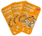 Three strong caramel 'natural energy' guarana shots packaged with a tiger illustration on an orange background.