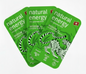three passionfruit 'natural energy' packets with a tiger design on a clear background